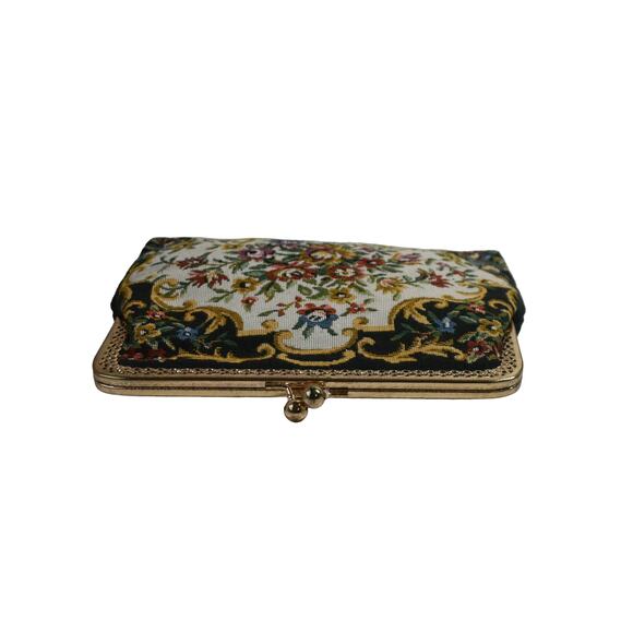1980s Petite Point Berta Floral Tapestry Gold Plated Frame Clutch Shoulder Bag - Picture 5 of 7